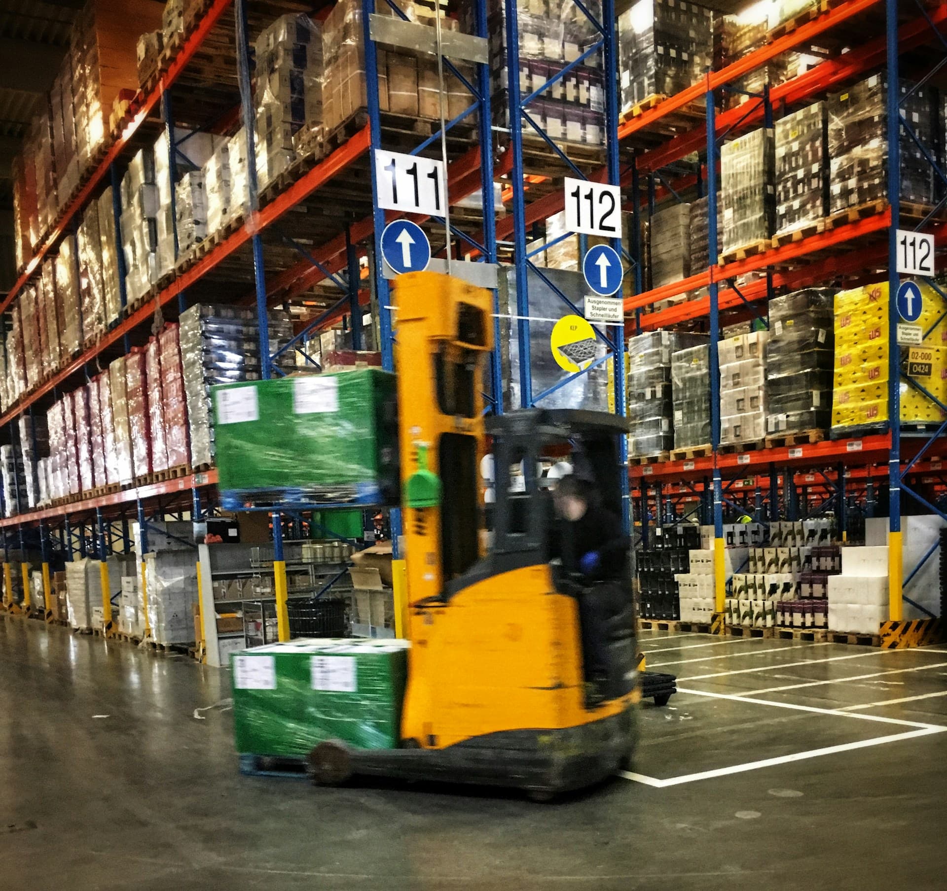 Active forklift operations in warehouse